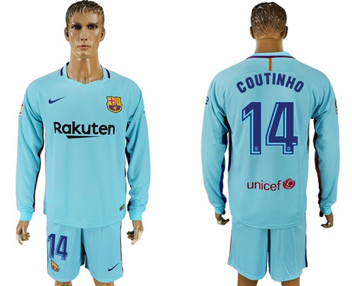 Barcelona #14 Coutinho Away Long Sleeves Soccer Club Jersey